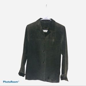 Lord & Taylor Petites Suede Shacket Dark‎ Green Size PM 100% Leather